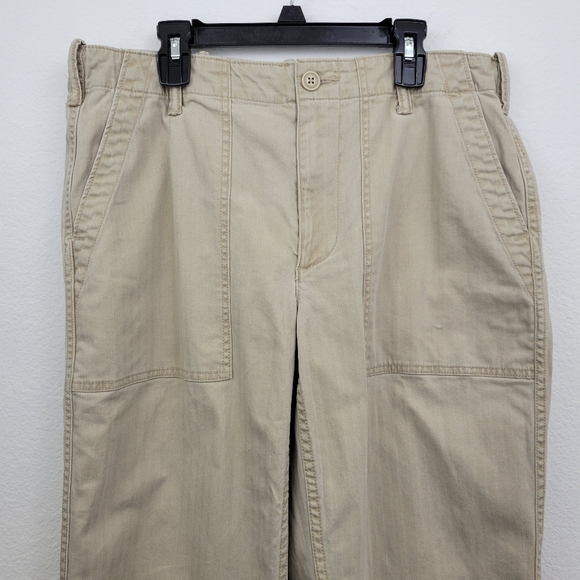 Lands' End Tan Mid Rise Straight Leg Pants With Stripe Detail Size 10 - Picture 3 of 10